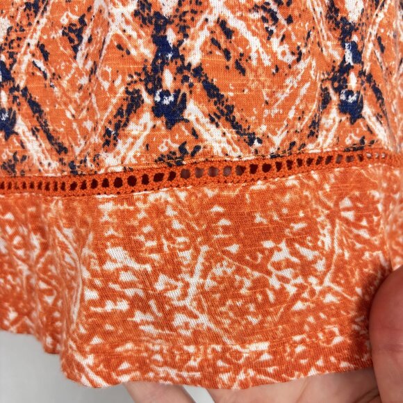 Max Jeans‎ Boho Tunic Top Women’s Medium Rust Orange Diamond Print Tassel Tie - Picture 10 of 16